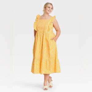 NWT ✔️ Who What Wear Ruffle Sleeveless Maxi Dress Yellow Polka Dot Size XXL